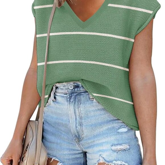 Women's Sleeveless Sweater Vest Knit V Neck Cap Sleeve Casual Tank Top - Picture 1 of 3